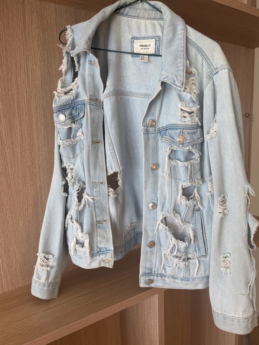 Forever 21 Light Wash Distressed Denim Jacket
